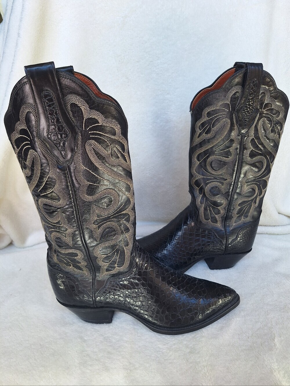 VTG EL DORADO Exotic Crocodile Cowboy Boots 7.5 D Black Western Handmade USA